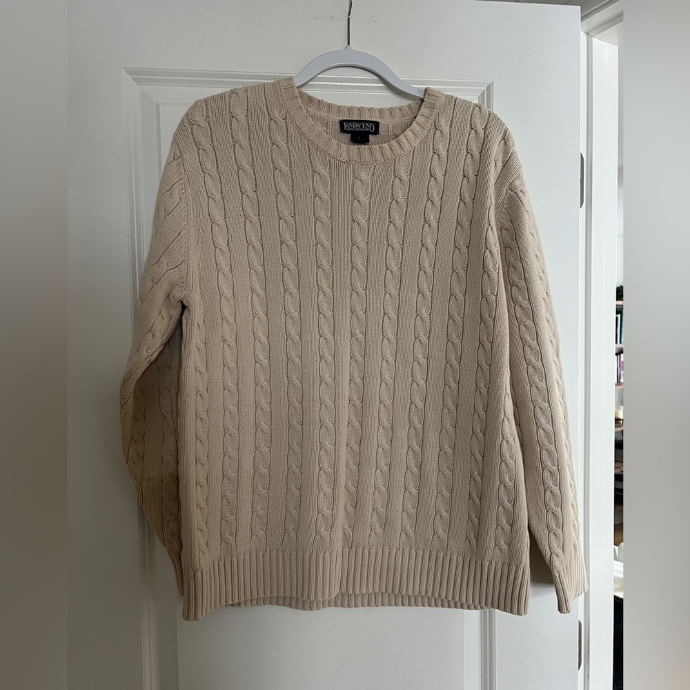 Lands' End Cream Cable Knit Crewneck Sweater